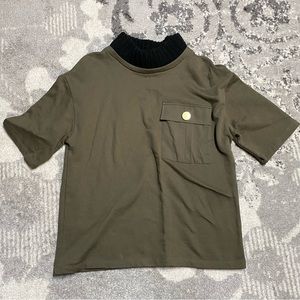 Zara Trafaluc Army Green Turtleneck Oversized Sweatshirt Shorts Sleeve Top